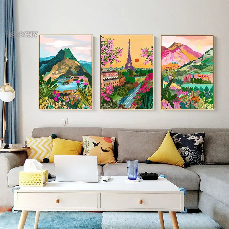 affiches et impressions colorées de paysages abstraits pour décoration intérieure
