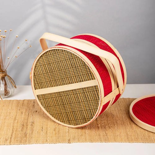 panier en bambou tressé portable pour pique-nique et repas