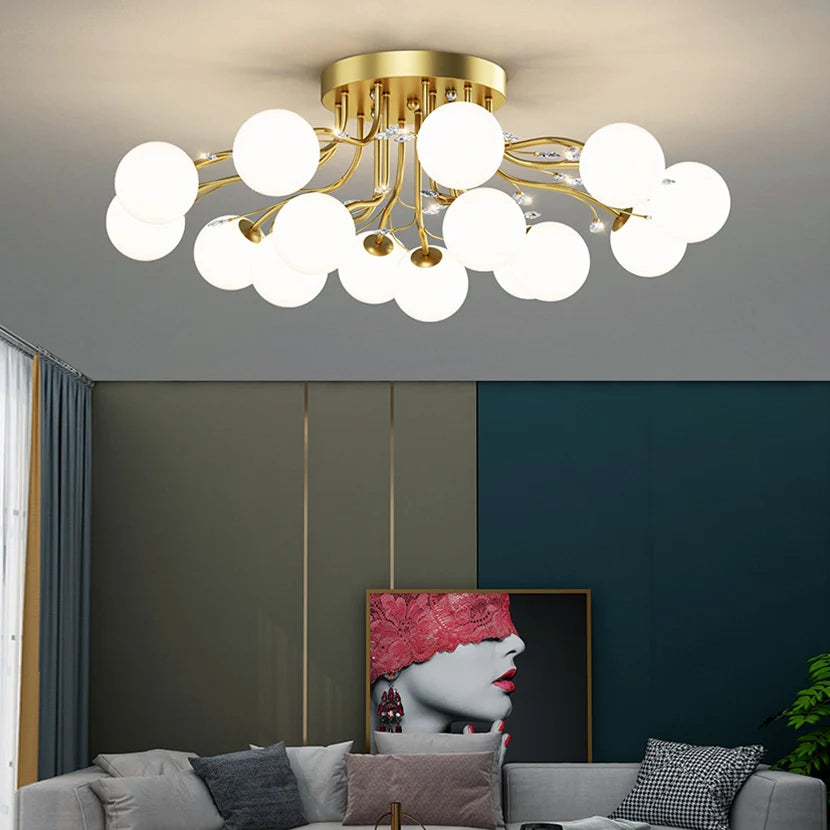 lustre noir et or en verre avec cristal décoratif étoile - vue 5 sur 18