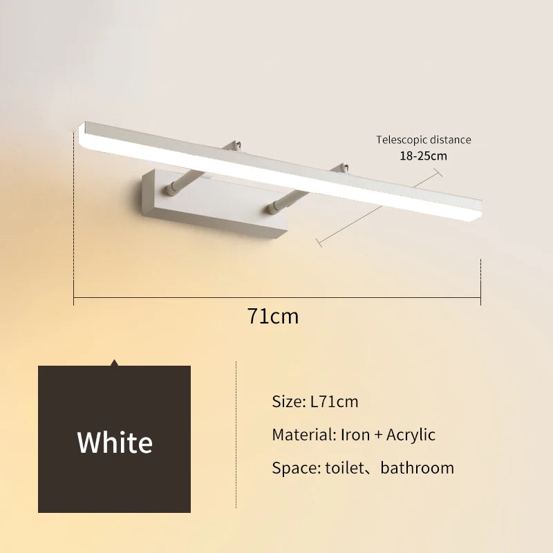Moderne minimalistische LED-Wandleuchte für den Spiegel, verstellbar und ausziehbar