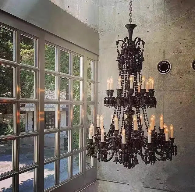 lustre en cristal noir européen avec lampe à bougie à led - vue 4 sur 16