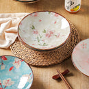 Assiettes plates creuses céramique style japonais motifs floraux