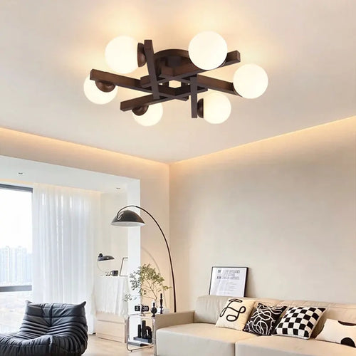 plafonnier en bois et verre laiteux design nordique pour décoration intérieure
