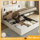 Single and Double Bed with Slatted Frame, Hydraulic Upholstered Storage Bed, Headboard with 2 Reading Light and USB Port, Velvet
