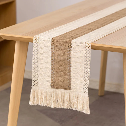 Chemin de table coton lin brodé style champêtre - vue 2 sur 7