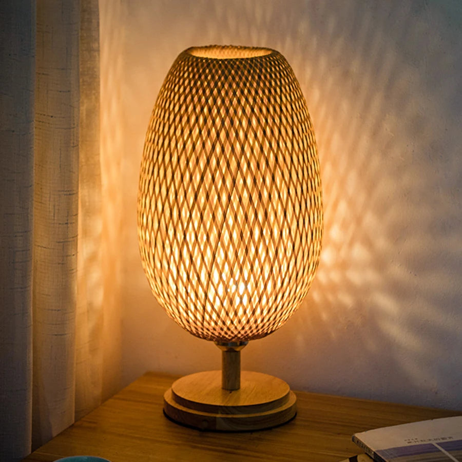 Lampe de Table rétro en rotin et bambou tissée à la main - vue 4 sur 8