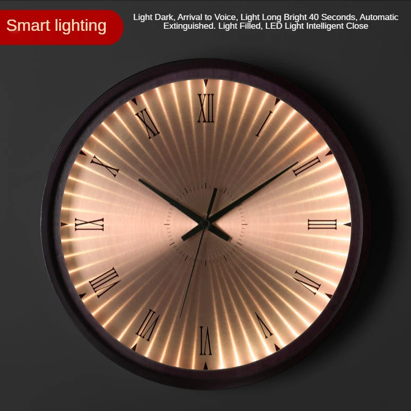 horloge murale design moderne en bois doré silencieuse et créative - vue 13 sur 19