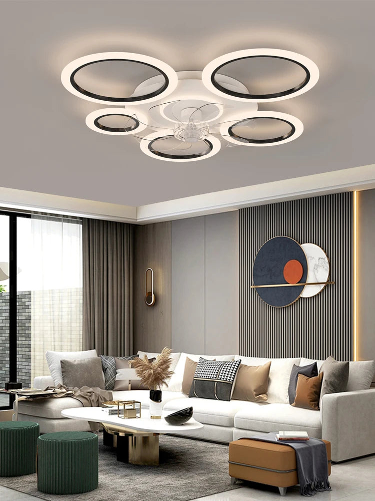 Modern white minimum circular fan light, simple living room ceiling fan light, intelligent control ceiling fan light - vue 1 sur 8