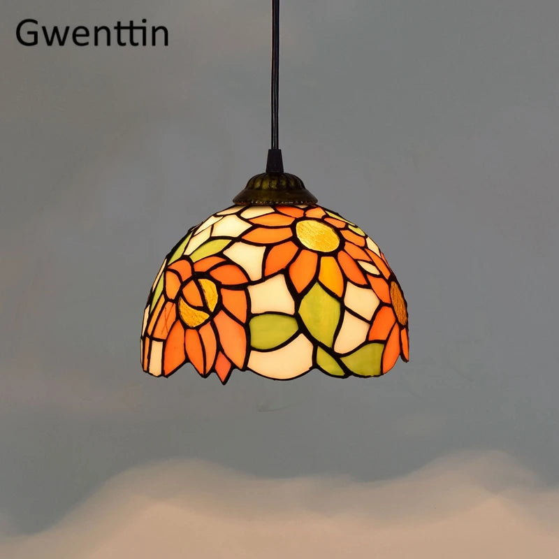 Pendelleuchte aus getöntem Glas im Tiffany-Stil für moderne Einrichtung