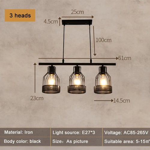 lustre loft rétro style industriel 3 4 5 têtes suspension - vue 3 sur 9