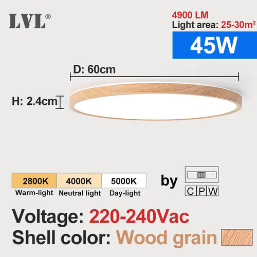 Flache Deckenleuchte aus goldfarbenem Holz im modernen quadratischen Design für den Innenbereich - vue 16 sur 16