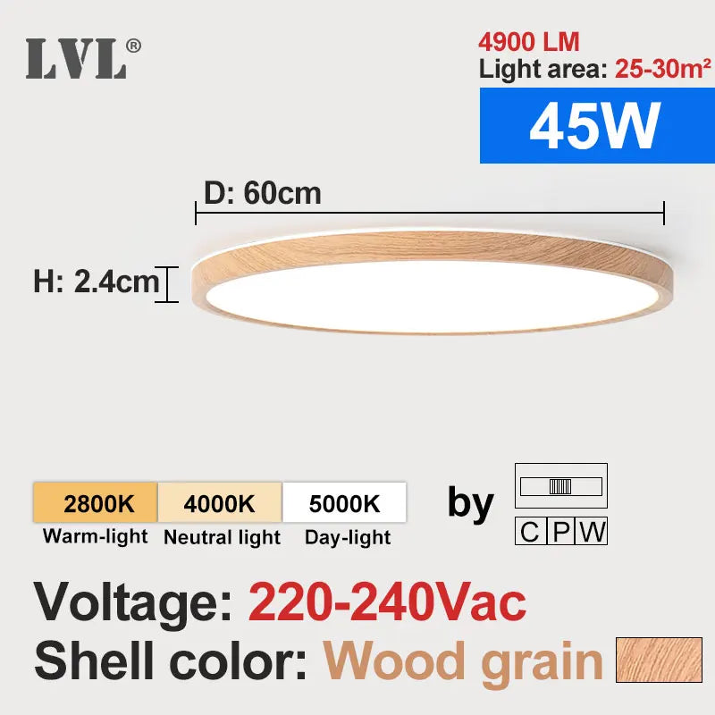 Flache Deckenleuchte aus goldfarbenem Holz im modernen quadratischen Design für den Innenbereich - vue 15 sur 16