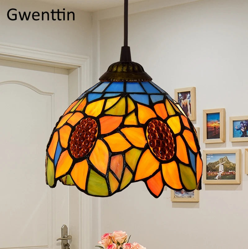 Pendelleuchte aus getöntem Glas im Tiffany-Stil für moderne Einrichtung - vue 3 sur 14