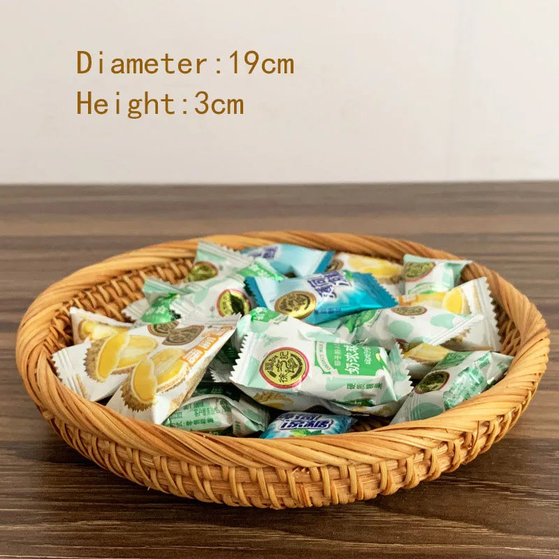 HEMU-Round Rattan Woven Basket, Wicker Fruit Basket, Bread Food, Kitchen Home Decor Organizer - vue 12 sur 12