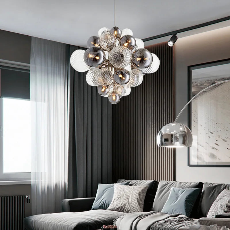 lustre moderne en verre à bulles lumière argentée or suspendu luxueux