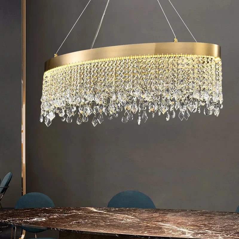 lustre en cristal de luxe doré à Led cercle - vue 6 sur 15