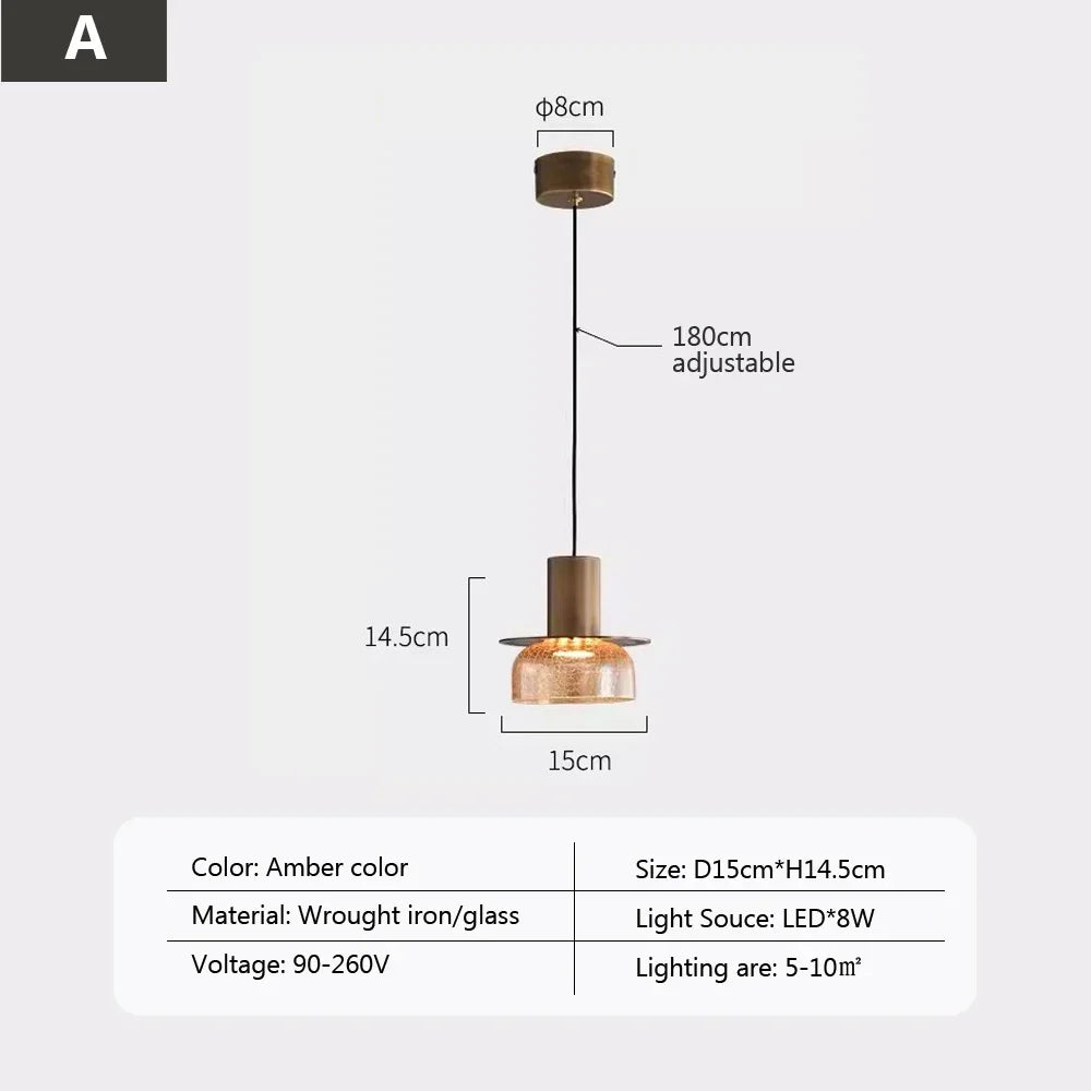 suspension led rétro en verre pour éclairage moderne et ambiance élégante - vue 9 sur 12