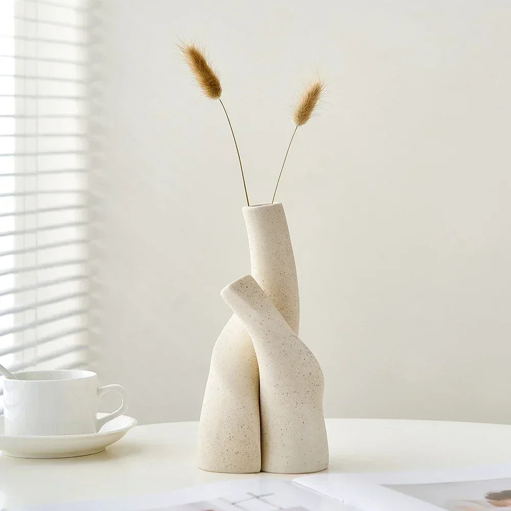 vase moderne en céramique givrée fait main pour fleurs séchées - vue 5 sur 8