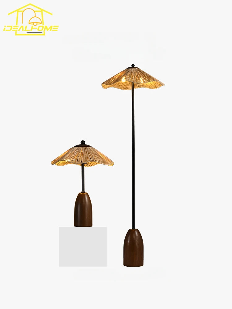 lampe de sol en bois tissé herbe médiévale minimaliste wabi-sabi - vue 3 sur 7