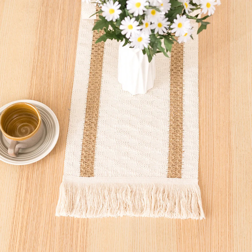 Chemin de table style campagne motif carreaux tissé