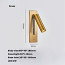 Black Brass Rectangular LED Wall Lamp Wall Sconce Wall Spotlight Reading Light with Switch and USB Port, Rotatable For Bedroom