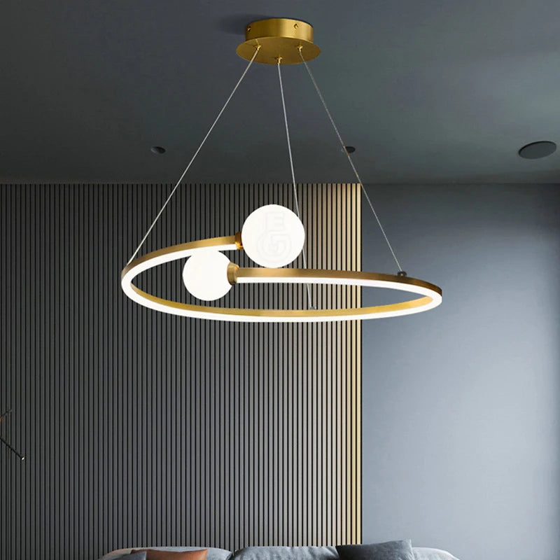 lustre led anneau créatif nordique éclairage suspension moderne - vue 5 sur 9