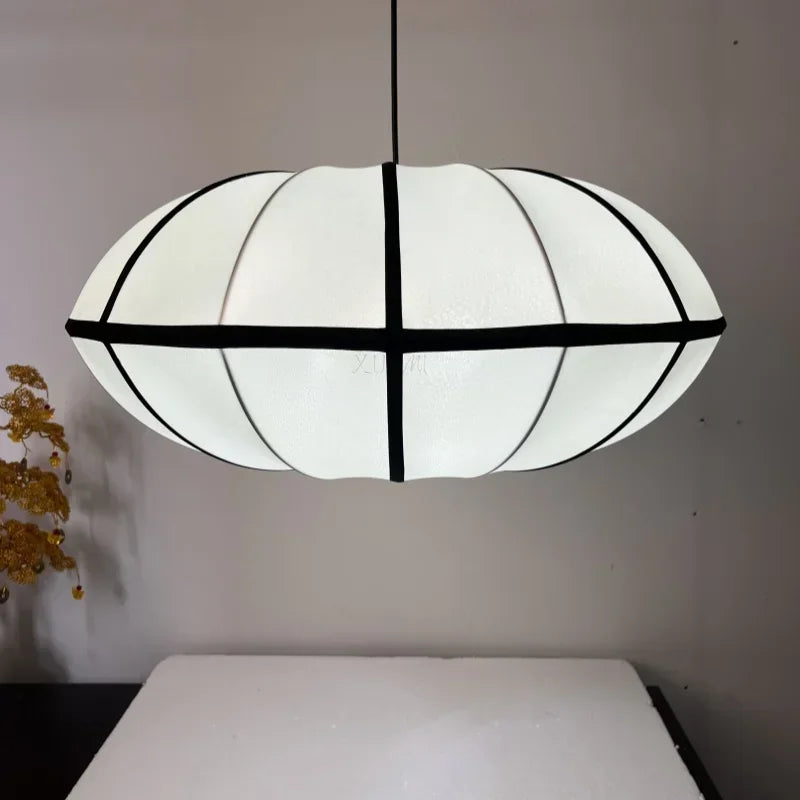 Nordic fabric lantern silk Zen pendant light, living room interior decoration, Japanese beige lantern pendant light