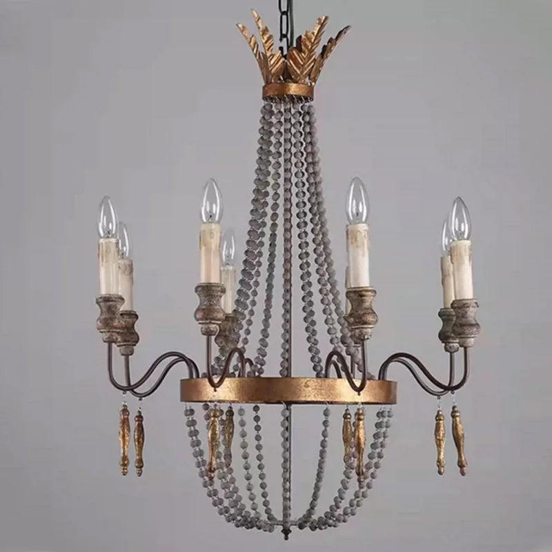 suspension rétro française en perles de bois style nordique