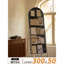 Adjustable solid wood full body mirror, magazine bookshelf mirror, floor standing retro with wheel fitting mirror
