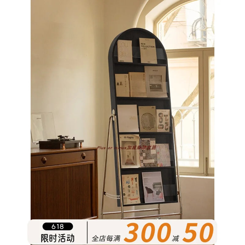 Adjustable solid wood full body mirror, magazine bookshelf mirror, floor standing retro with wheel fitting mirror - vue 4 sur 18