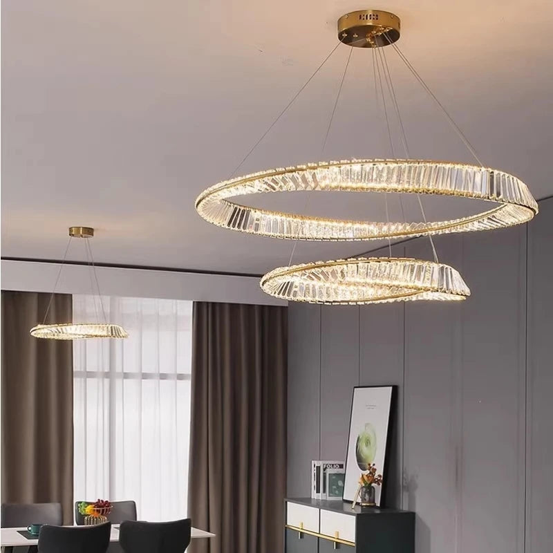 LustreSalon moderne Led K9 Dimmable de luxe or anneau irrégulier cristal - vue 4 sur 17