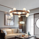 Nordique rond en bois anneau lustres salon rondin suspension lampe salle à manger cuisine chambre japonais créatif noyer suspension lumières