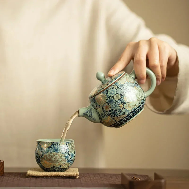 Théière ru kiln céramique pivoine style han kungfu