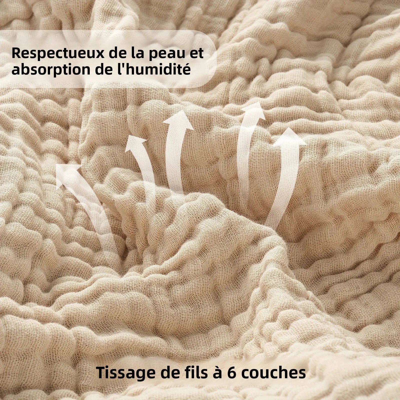 Plaid coton mousseline 6 couches leger style boheme - vue 6 sur 7