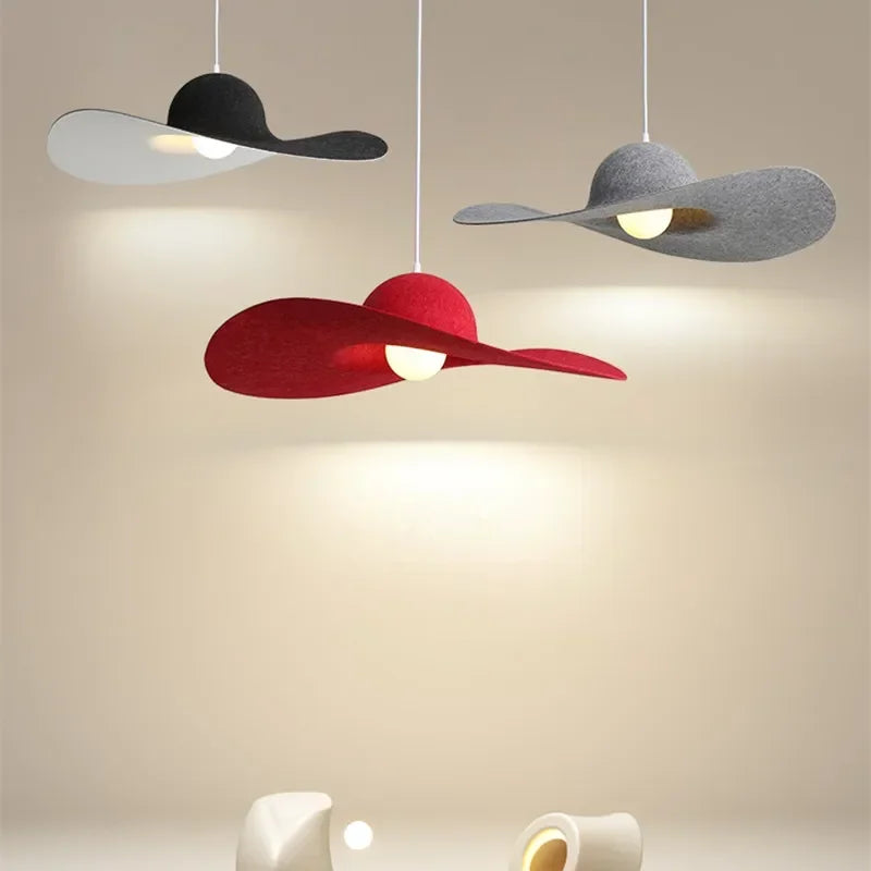 Felt Pendant Lamps Nordic Hat Chandelier Ceiling Hanging Light for Living Dining Room Bedroom - vue 2 sur 12