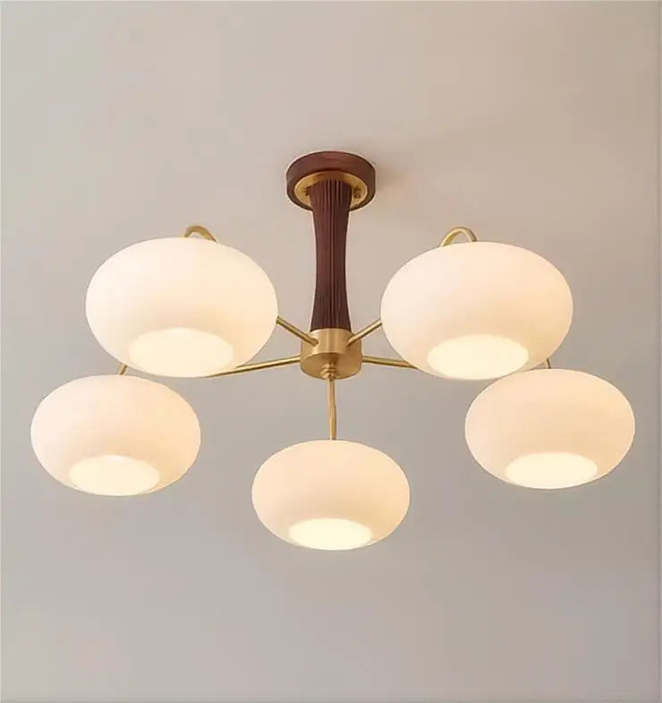 Walnut Wood Glass Brass, Wabi-sabi Modern Vintage style, chandelier lights for Living room, Bedroom, dining room, study - vue 7 sur 10