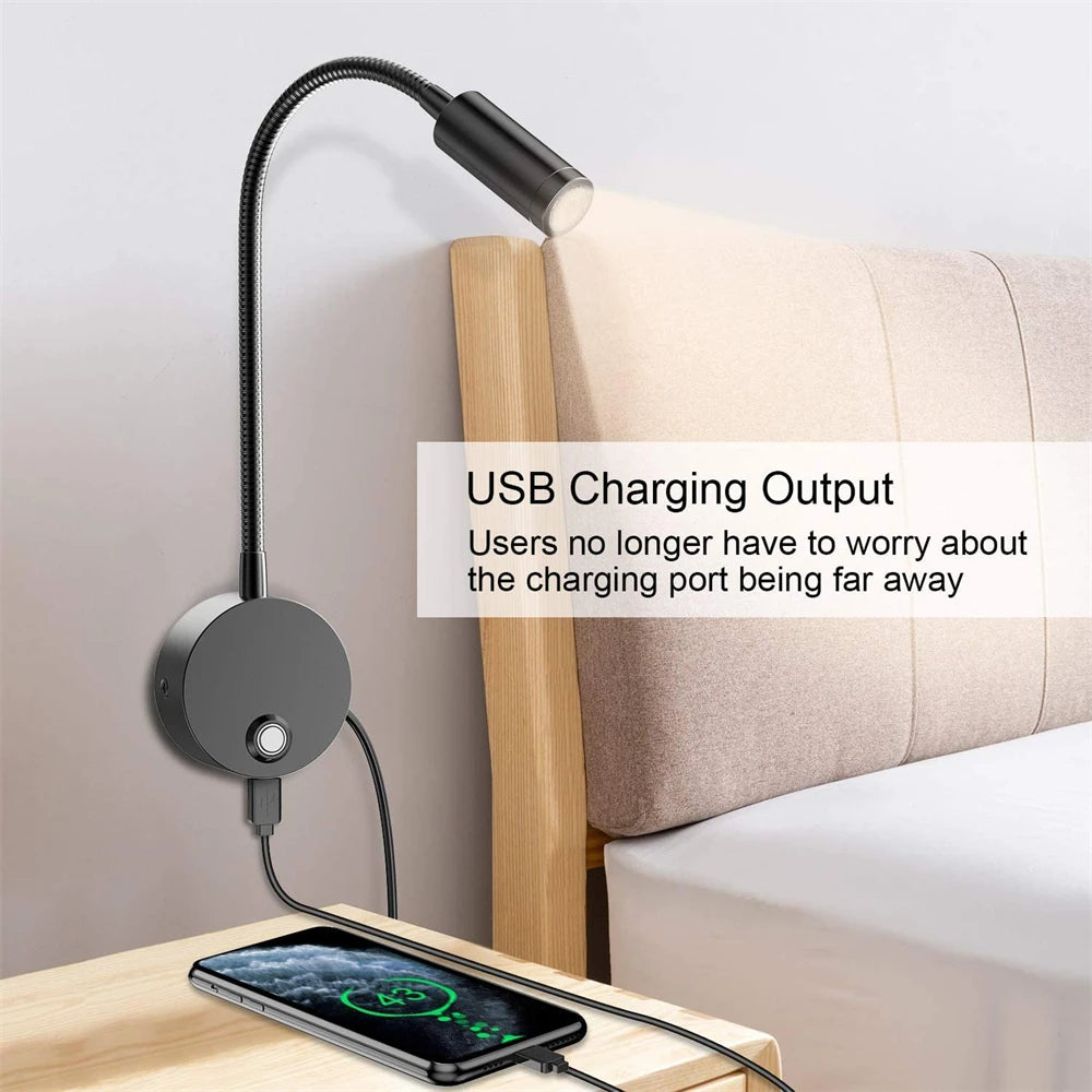 Topoch lampe de lecture LED murale 15 "col de cygne avec Port USB prise tête de lit lampe de nuit 3 couleurs tactile marche/arrêt/gradation - vue 10 sur 12