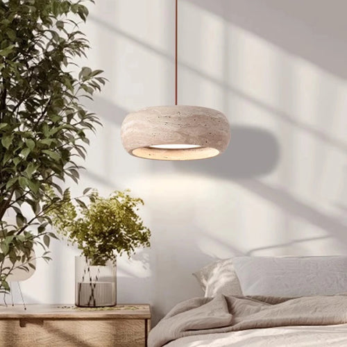 LED-Pendelleuchte im Wabi-Sabi-Stil aus Stein für die Inneneinrichtung - vue 3 sur 8