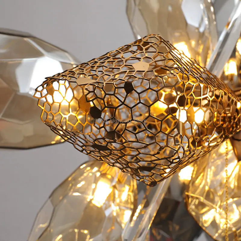 lustre moderne en acier inoxydable et cristal avec led intégrée - vue 6 sur 12