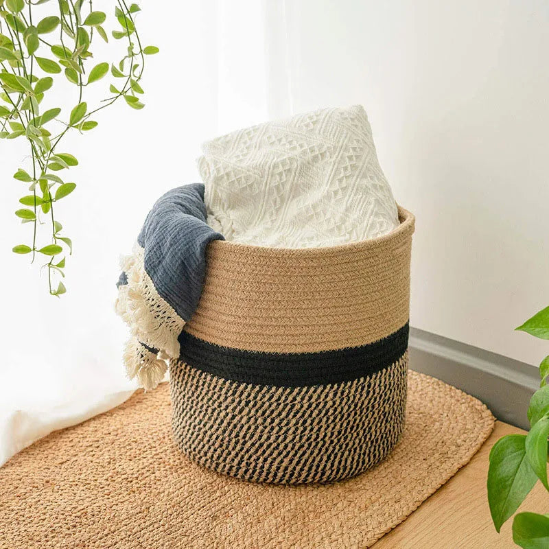 paniers tissés en coton pour rangement et décoration maison - vue 3 sur 12