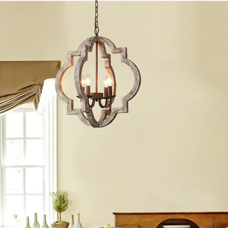 lustre vintage en bois massif pour un intérieur élégant - vue 4 sur 8