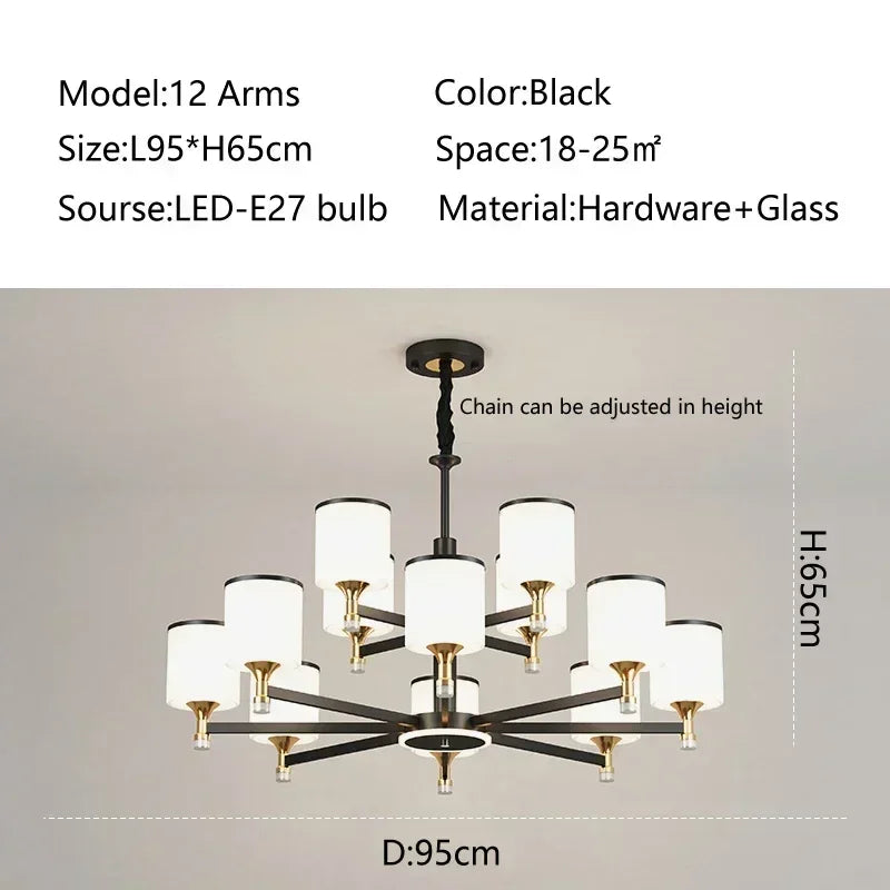 suspension moderne en verre doré et noir pour intérieur élégant - vue 12 sur 17