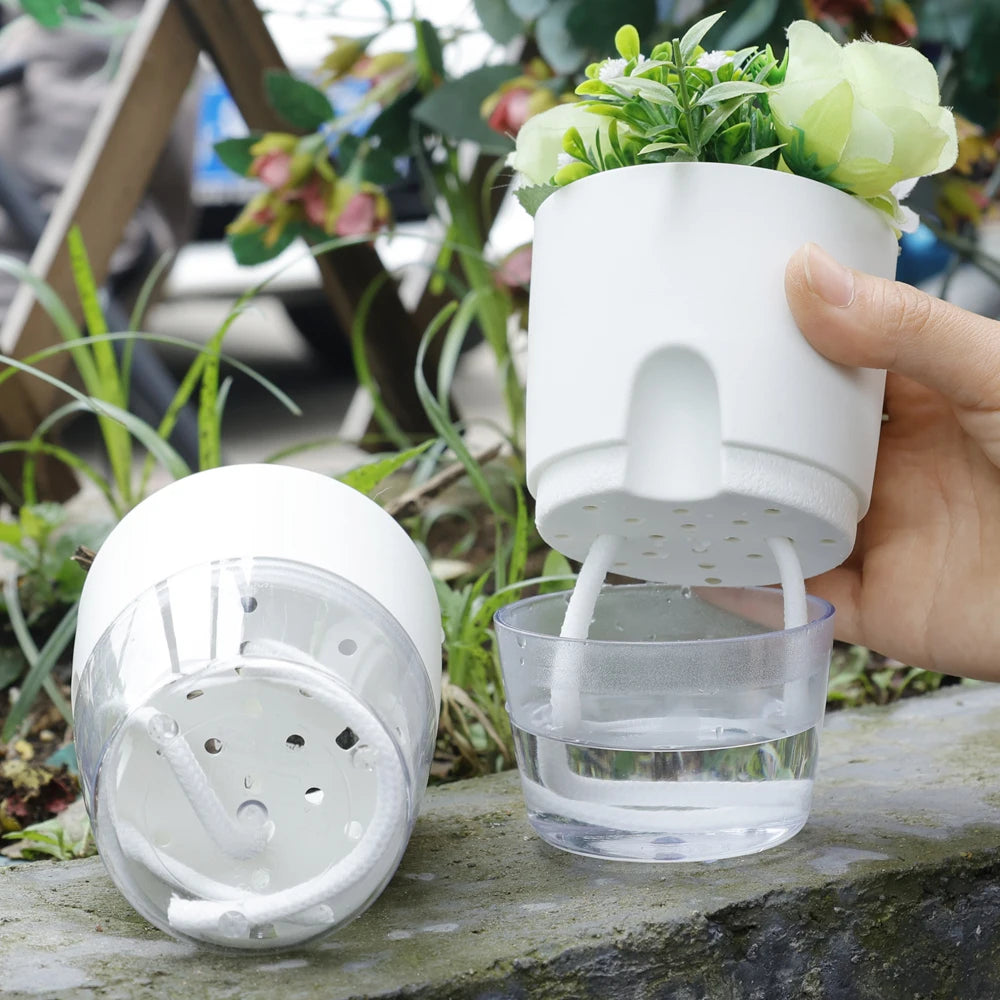 pot de fleurs en plastique avec arrosage automatique et corde absorbante - vue 4 sur 8