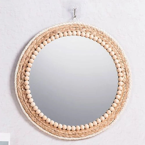 miroir mural rond en rotin pour décoration intérieure