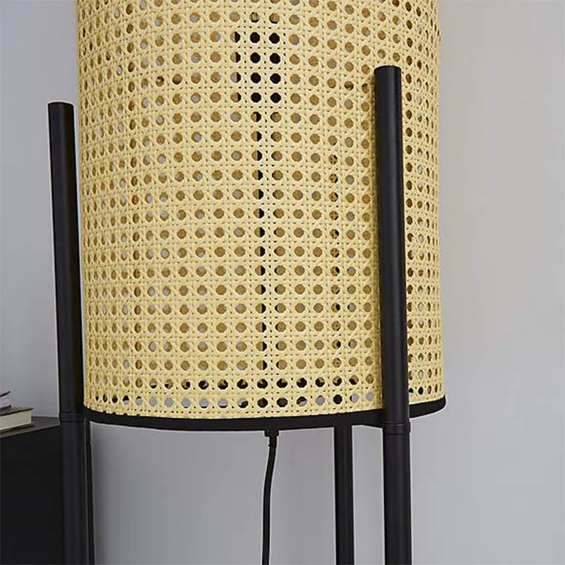 lampadaire japonais led en bambou et rotin décoratif moderne - vue 6 sur 7