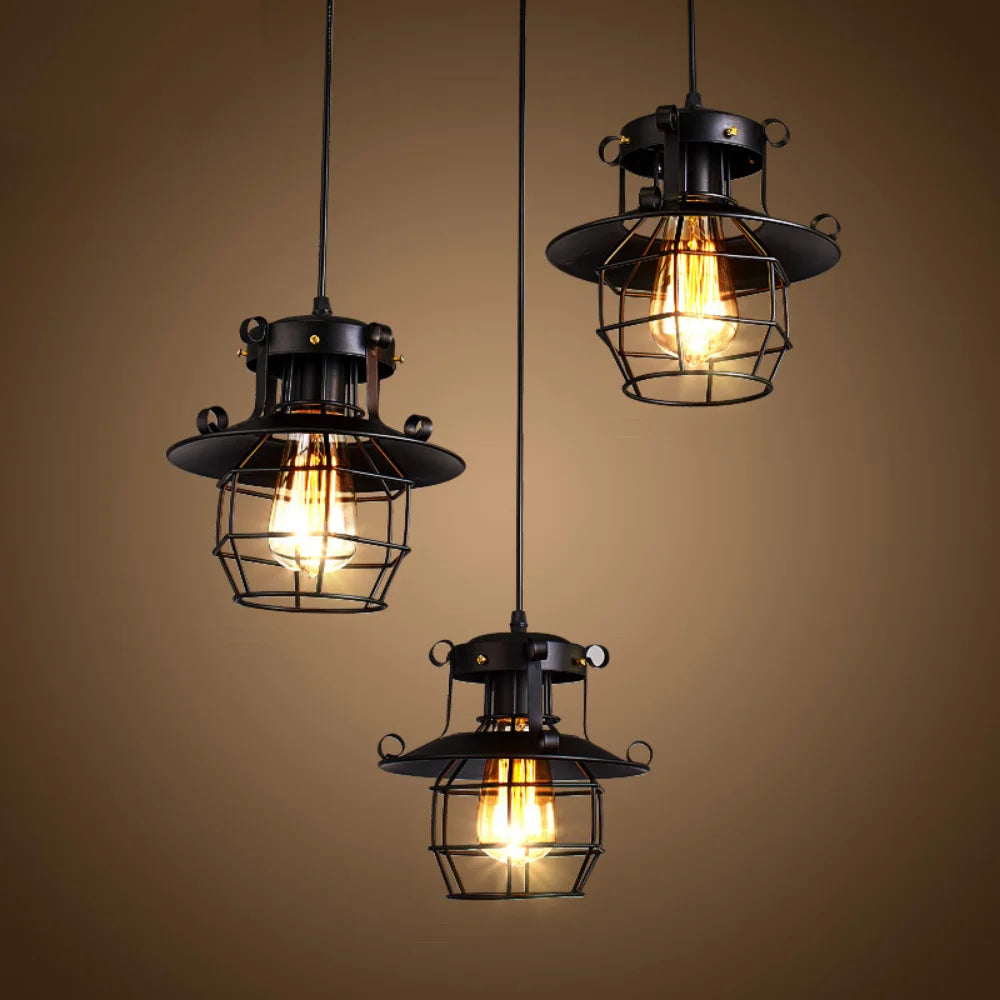 Loft Vintage suspension nordique rétro fer lumières industrielle suspension lampe luminaire pour café Bar décor à la maison abat-jour