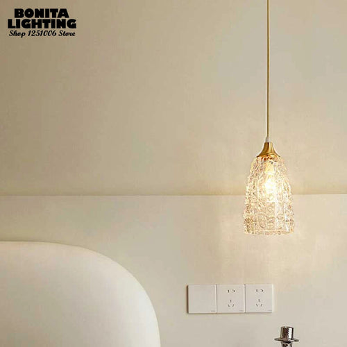 suspension vintage en laiton avec sculpture de glace et verre décoratif