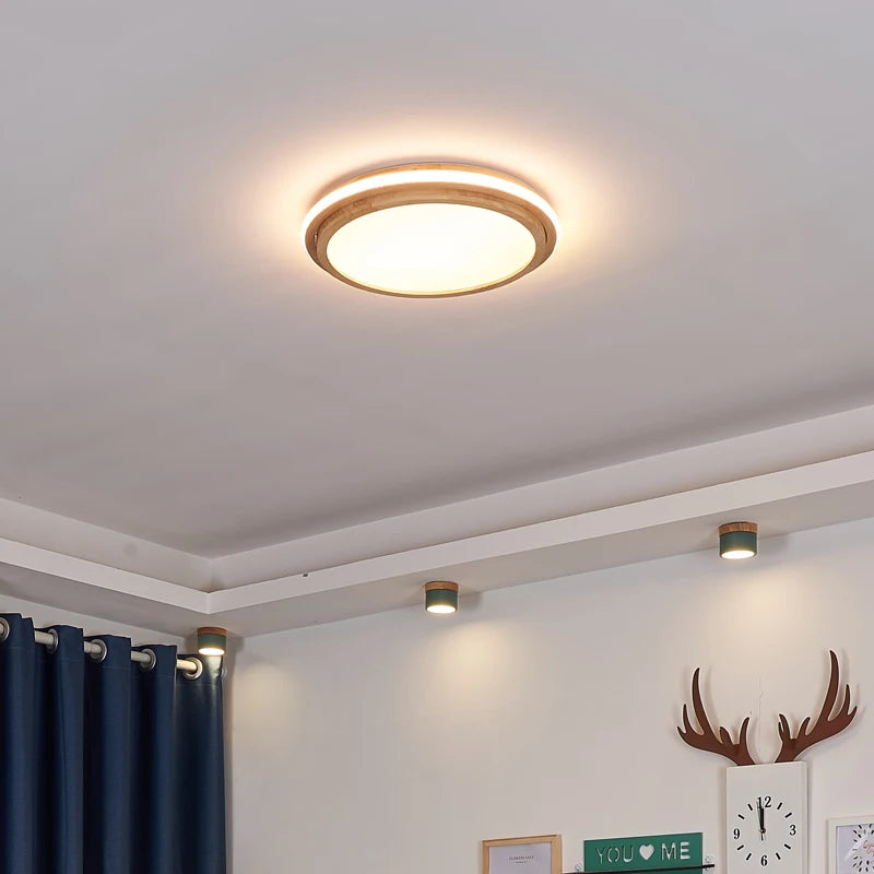 lustre moderne en bois avec lumières intelligentes pour intérieur - vue 4 sur 8