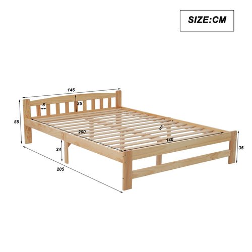 VSOGA 140/90 x 200 Cm, Solid Solid Wood Bed, Futon Bed, Double Bed, Solid Wood Natural Bed with Headboard and Slatted Frames, - vue 4 sur 7