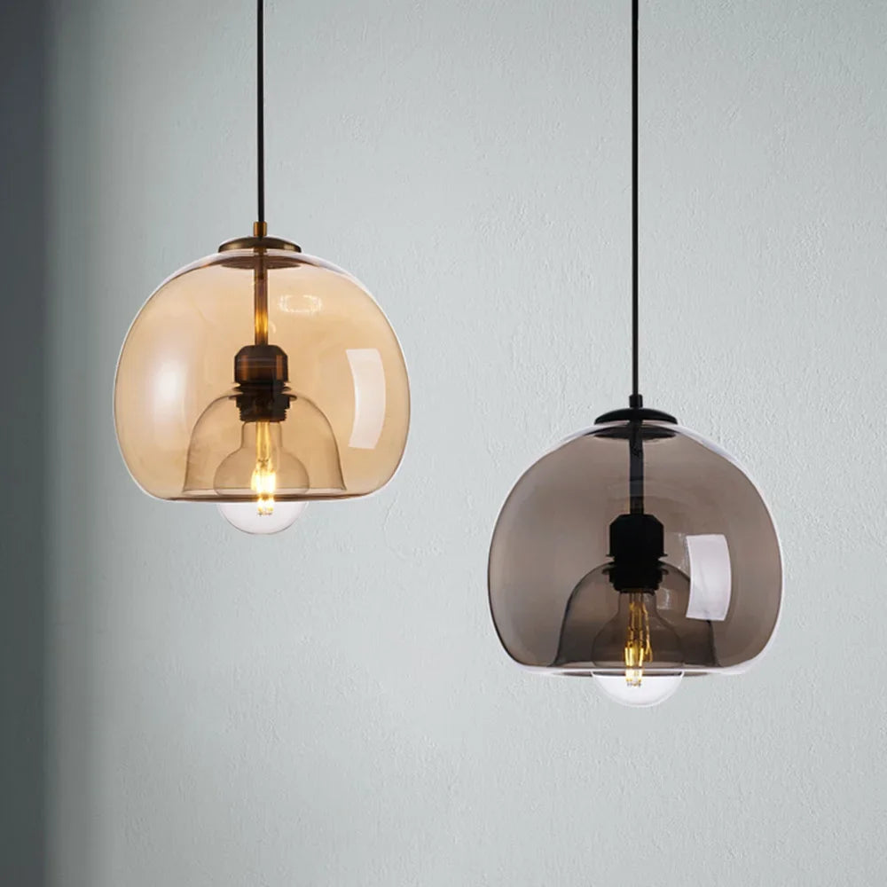 Suspension design boule nordique en verre fumé - vue 2 sur 8
